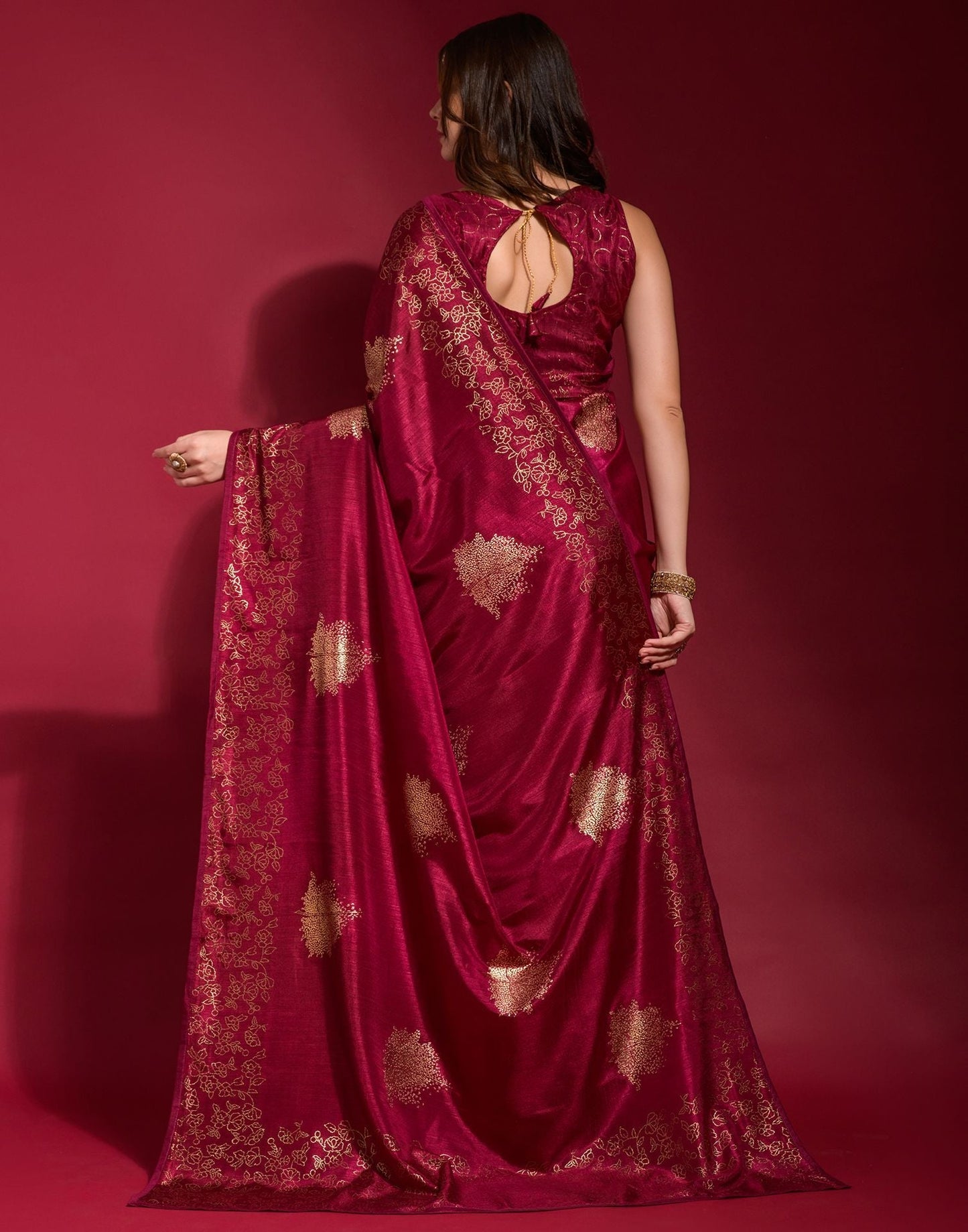 Maroon Silk Printed Saree | Leemboodi