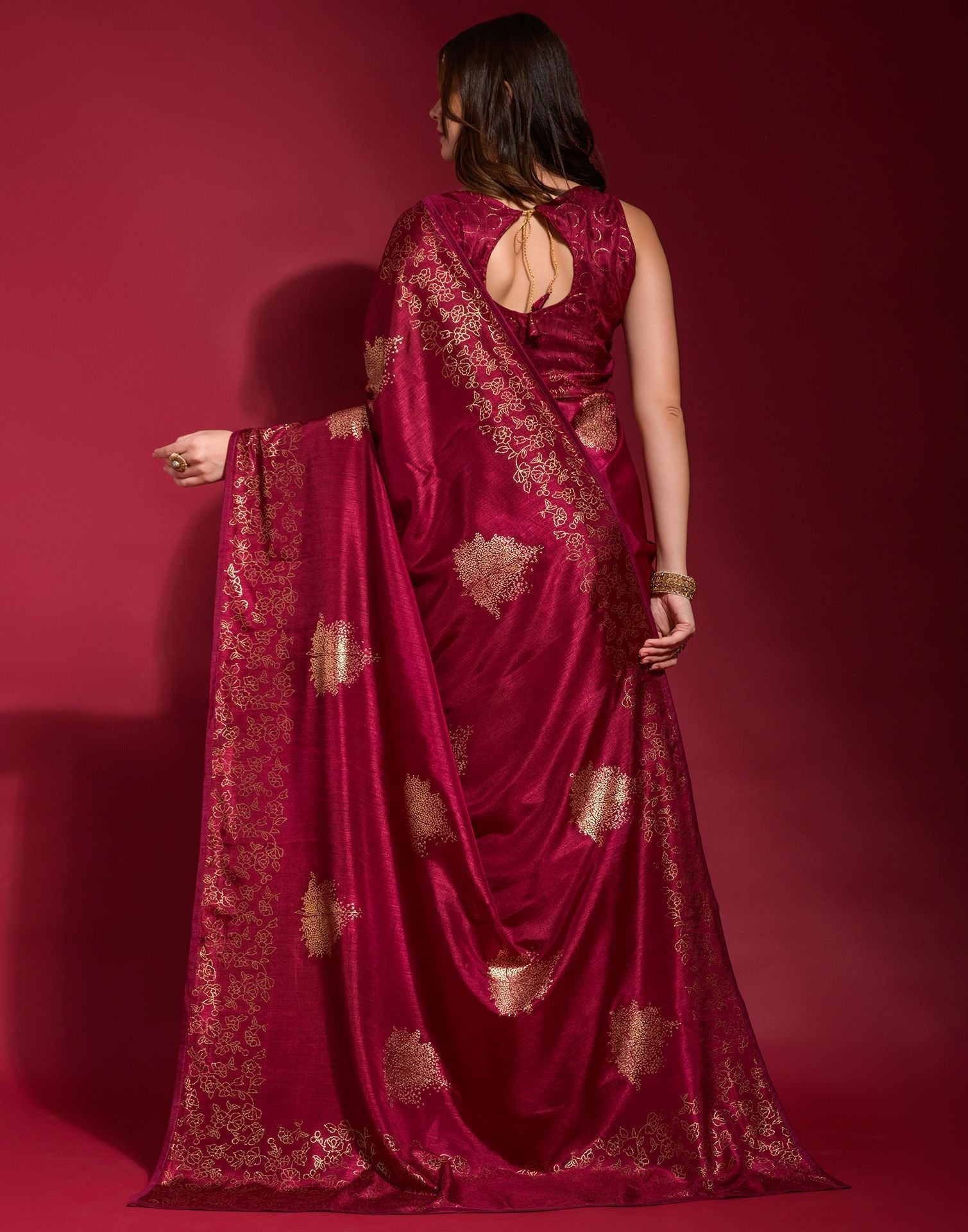 Maroon Silk Printed Saree | Leemboodi