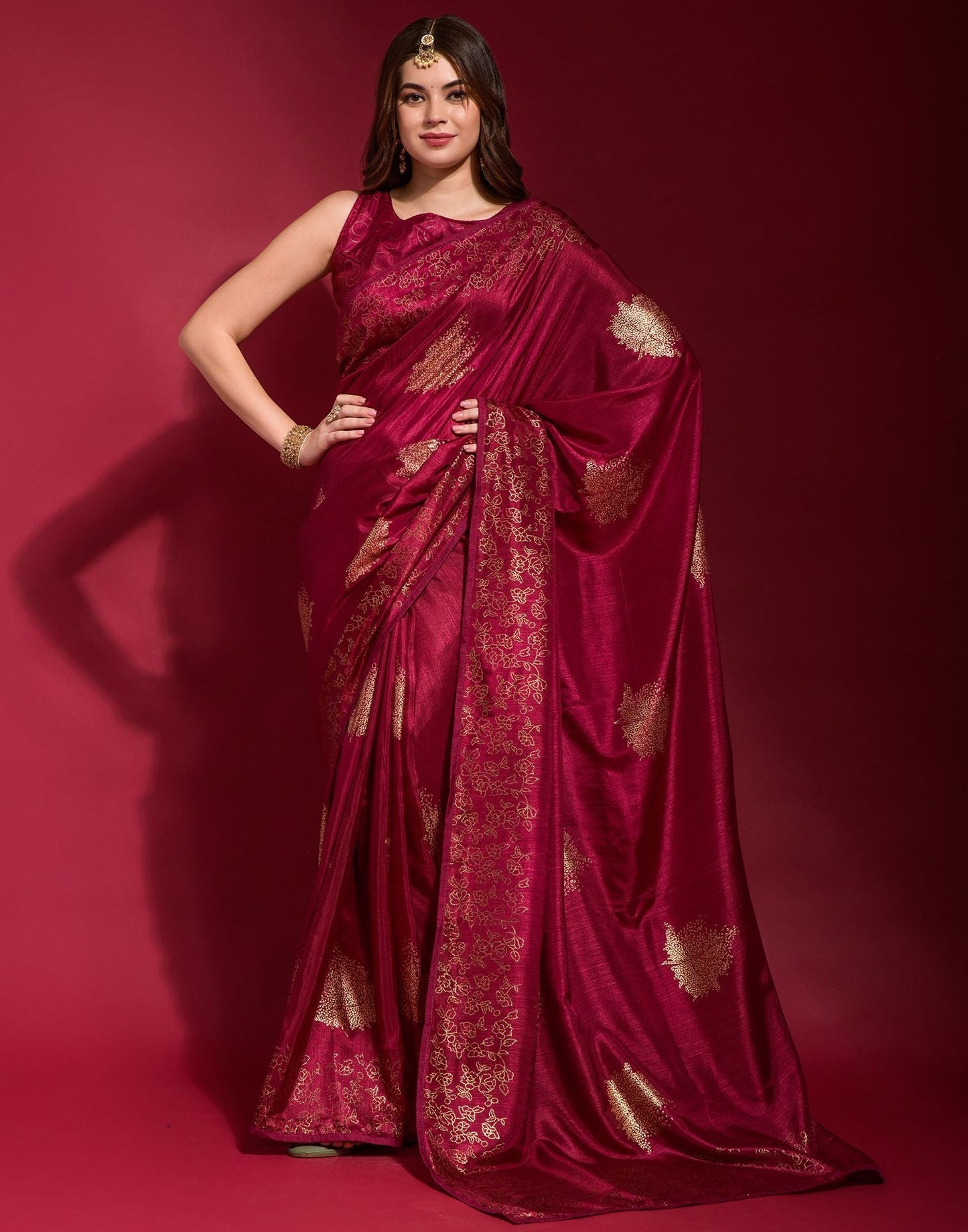 Maroon Silk Printed Saree | Leemboodi