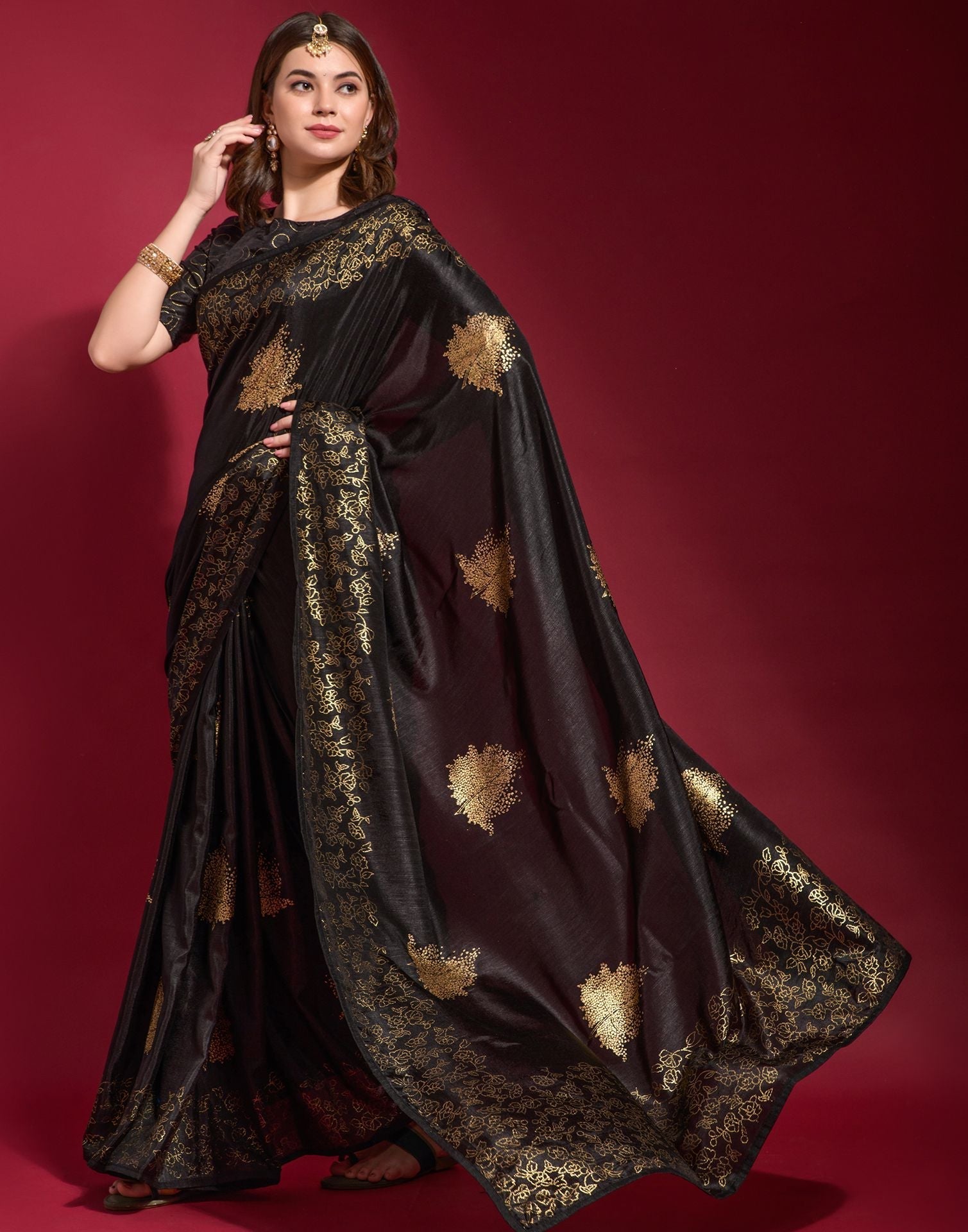 Black Silk Printed Saree | Leemboodi