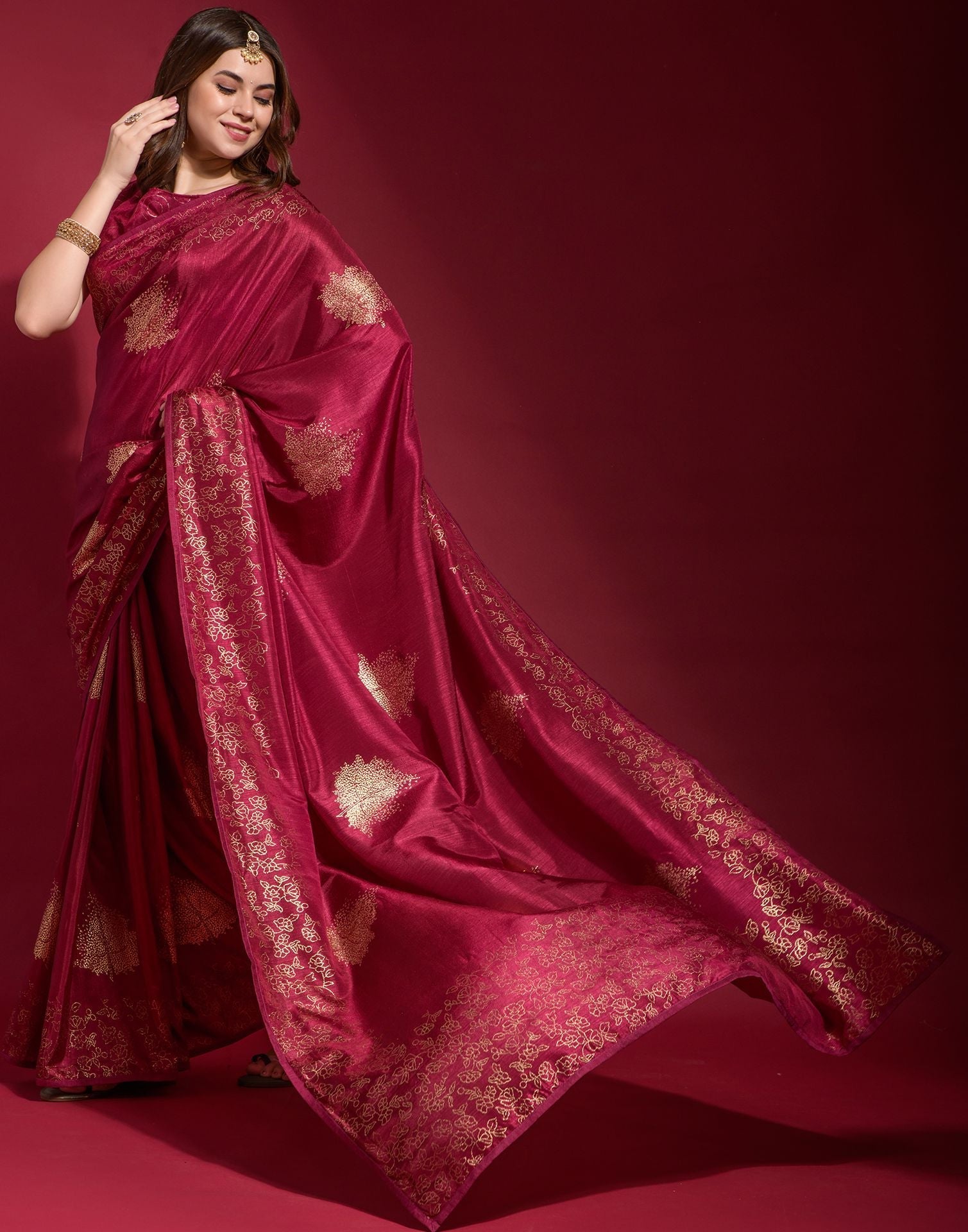 Maroon Silk Printed Saree | Leemboodi
