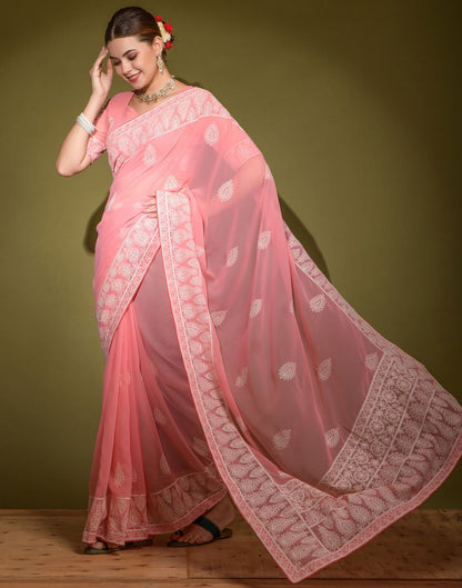 Pink Heavy Georgette Lakhnavi Saree | Leemboodi