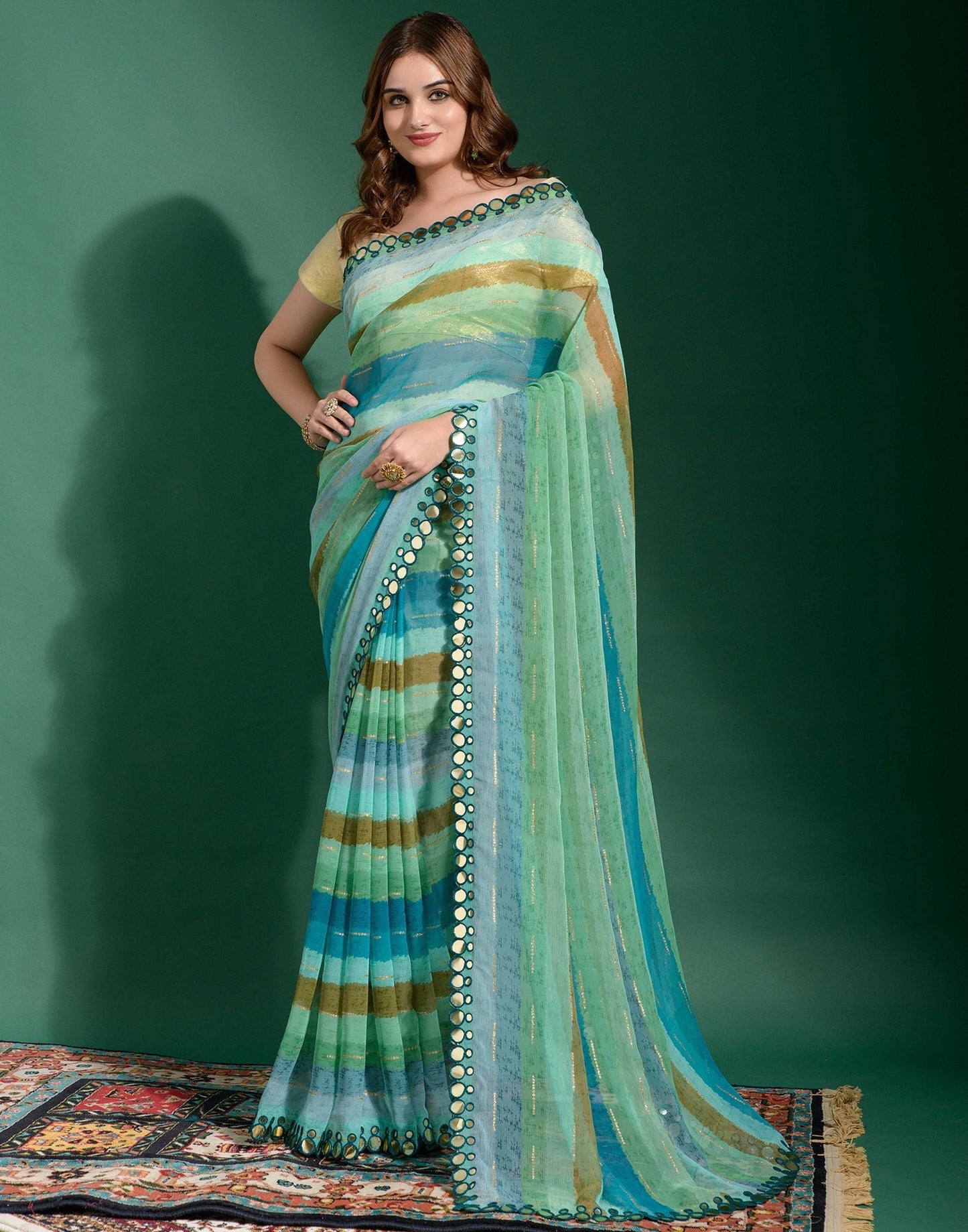 Multicoloured Heavy Chiffon Printed Saree | Leemboodi