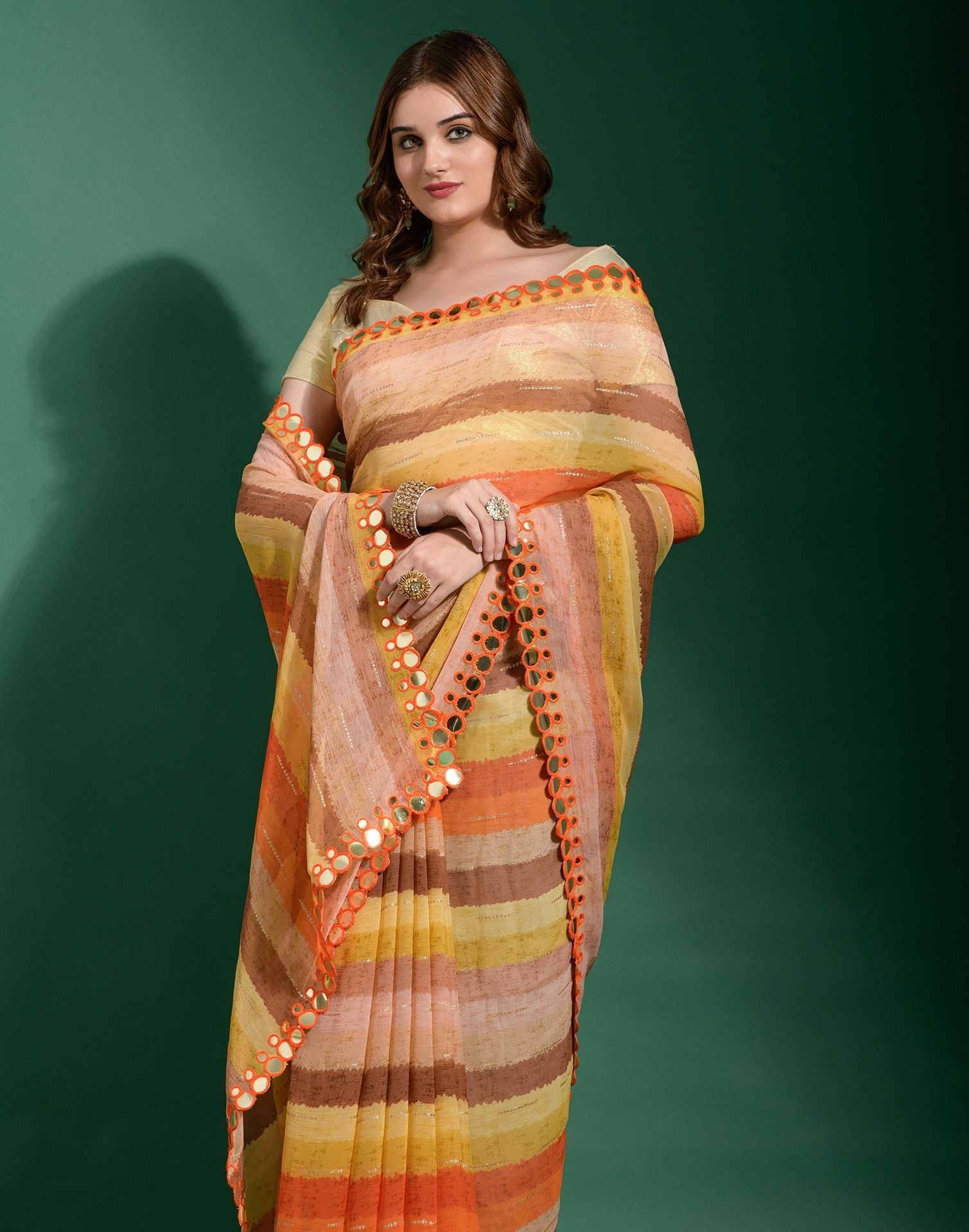 Multicoloured Heavy Chiffon Printed Saree | Leemboodi