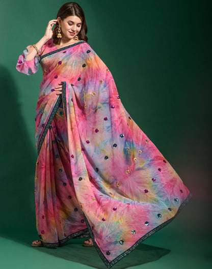Multicoloured Heavy Georgette Sequence Saree | Leemboodi