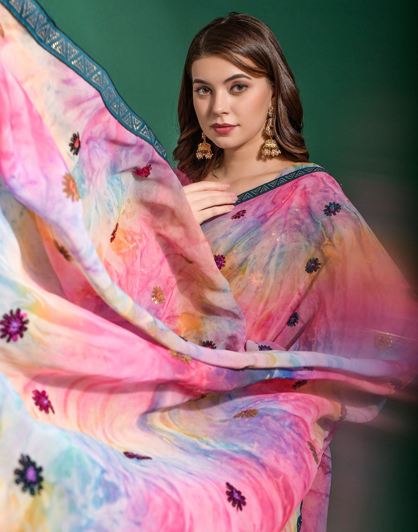 Multicoloured Heavy Georgette Sequence Saree | Leemboodi