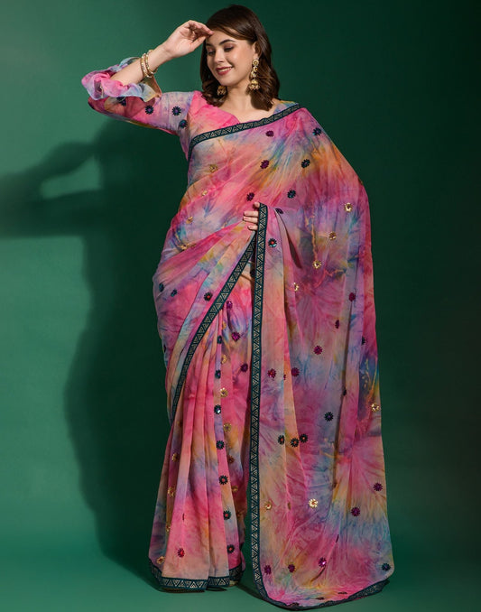 Multicoloured Heavy Georgette Sequence Saree | Leemboodi