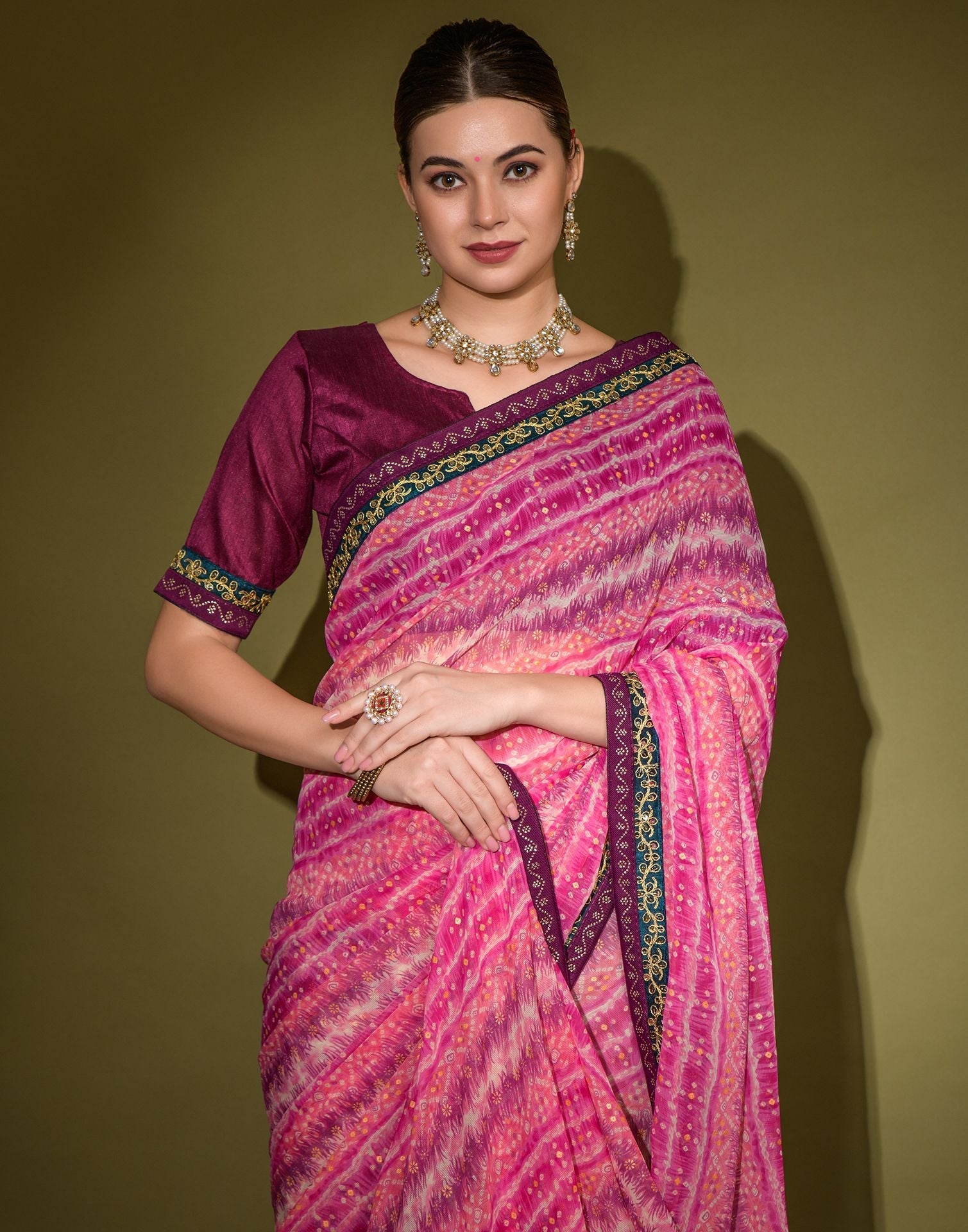 Pink Heavy Georgette Sequence Saree | Leemboodi