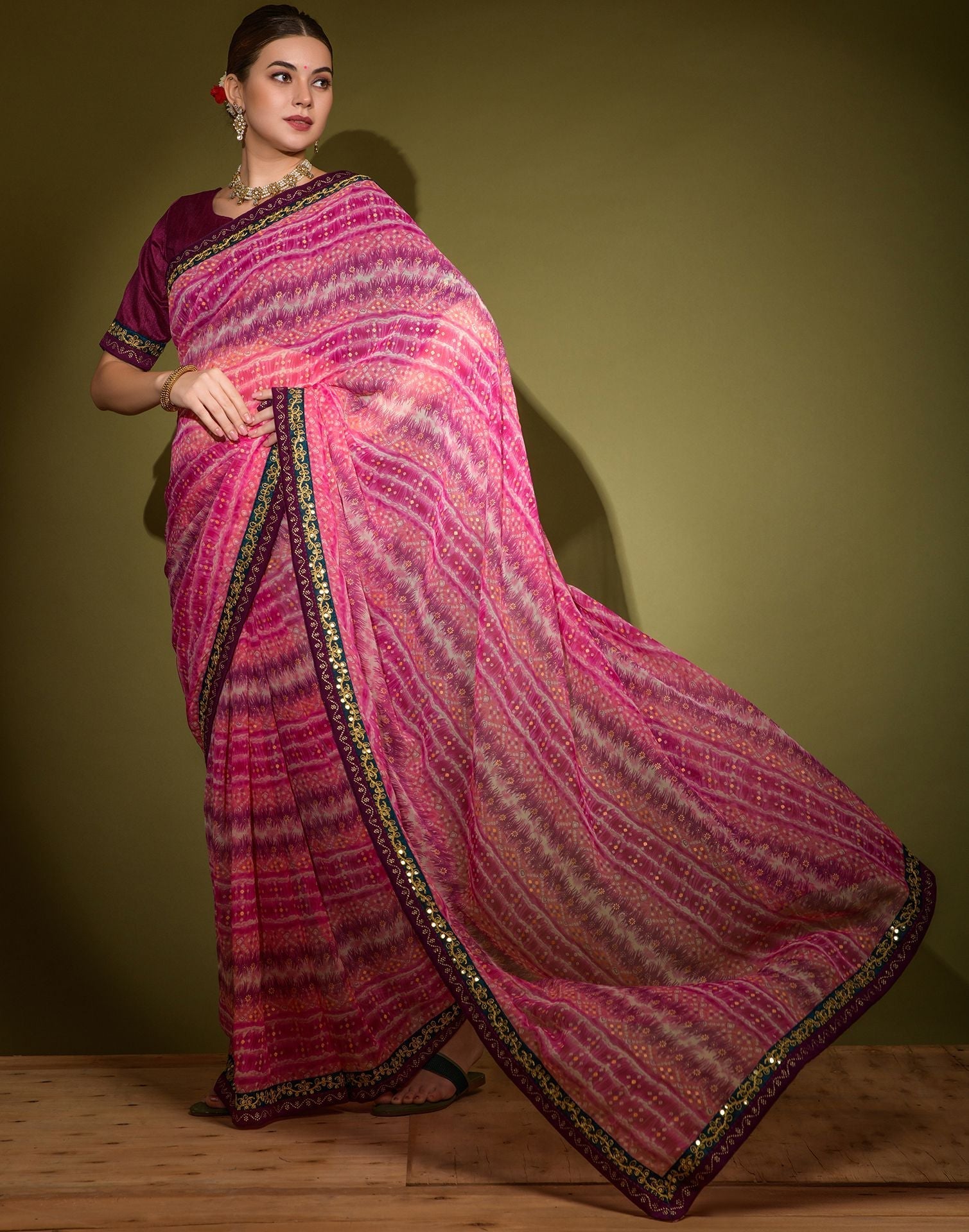 Pink Heavy Georgette Sequence Saree | Leemboodi