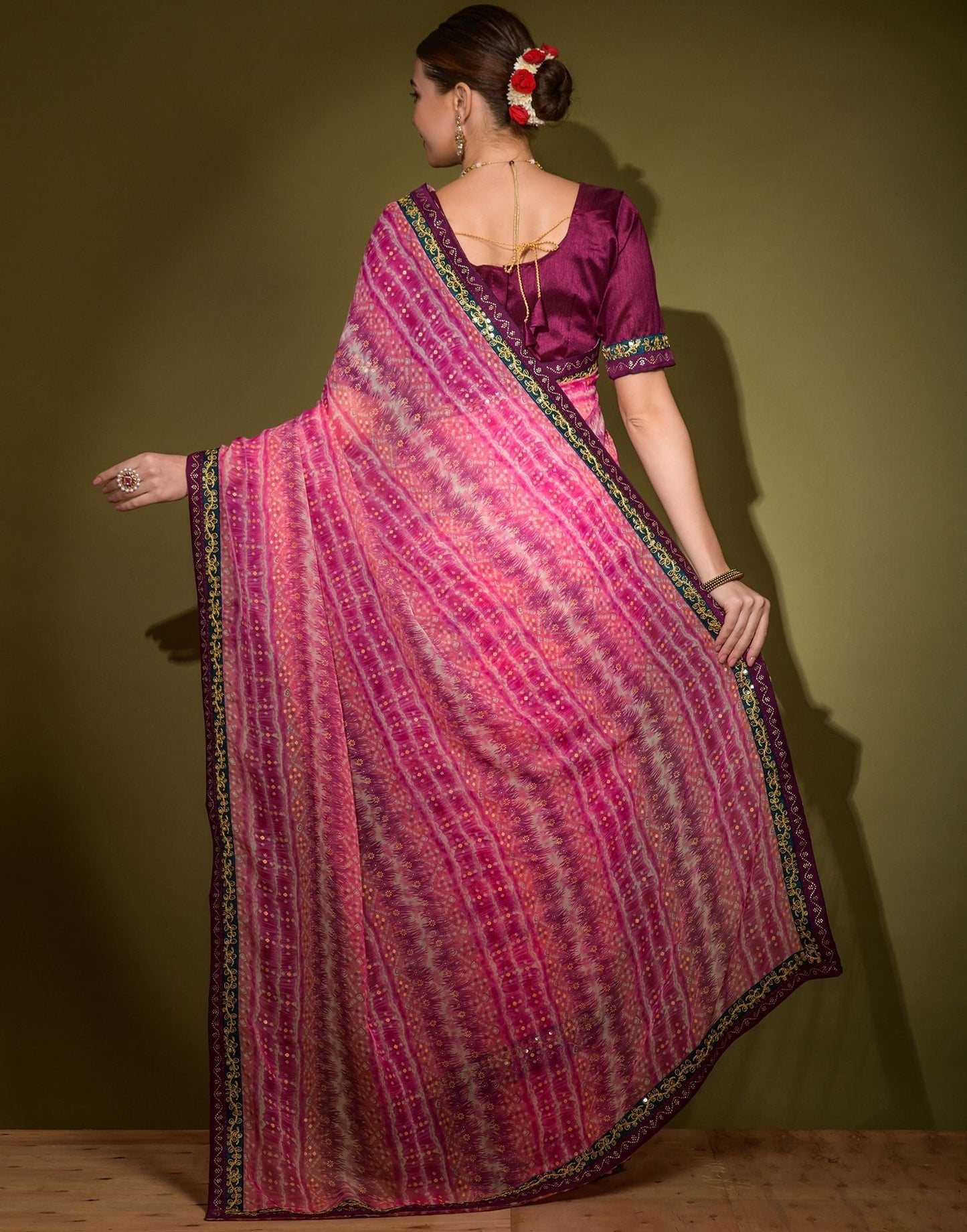 Pink Heavy Georgette Sequence Saree | Leemboodi