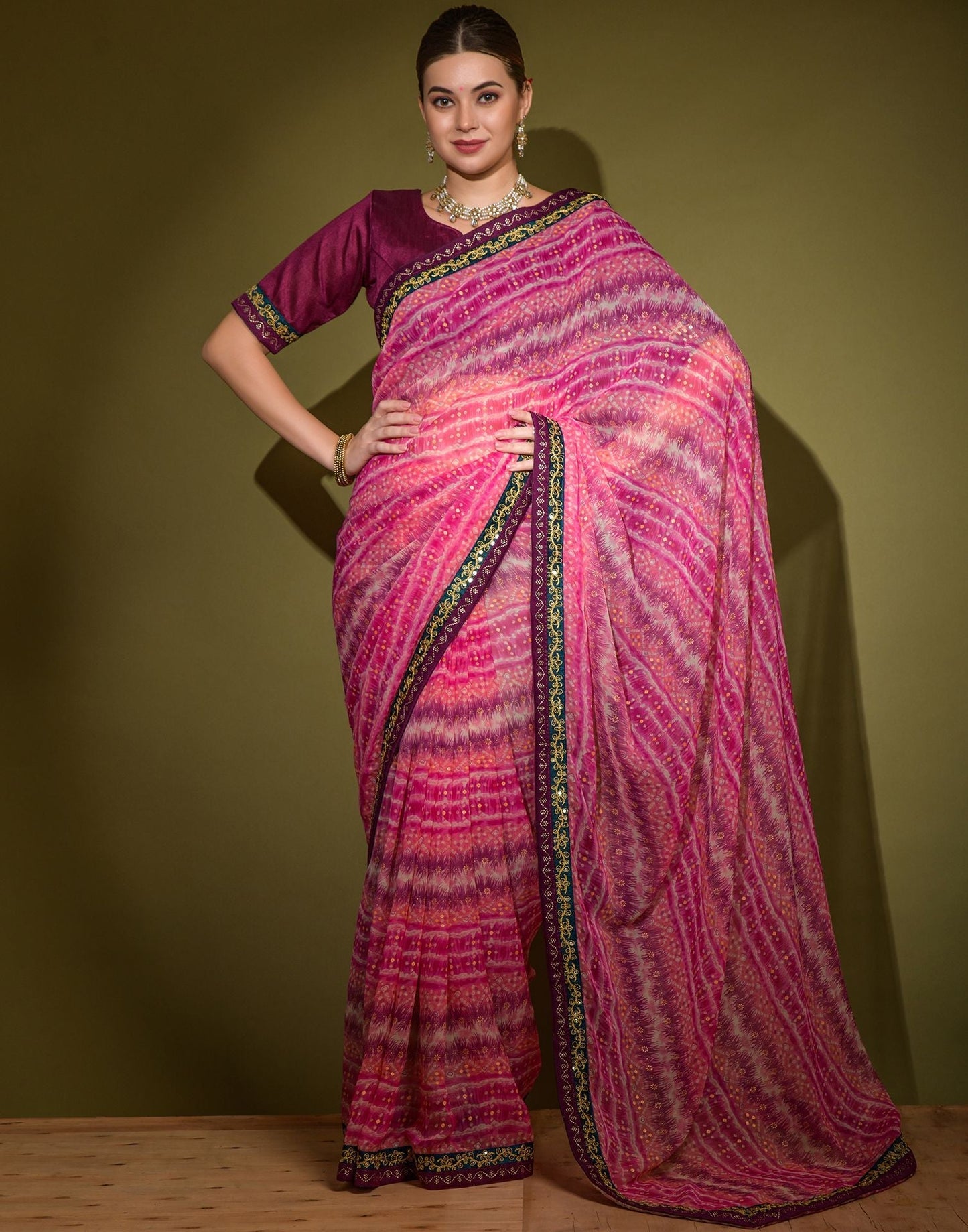 Pink Heavy Georgette Sequence Saree | Leemboodi