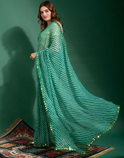 Turquoise Heavy Chiffon Leriya Printed Saree | Leemboodi