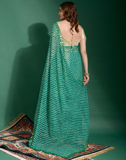 Turquoise Heavy Chiffon Leriya Printed Saree | Leemboodi