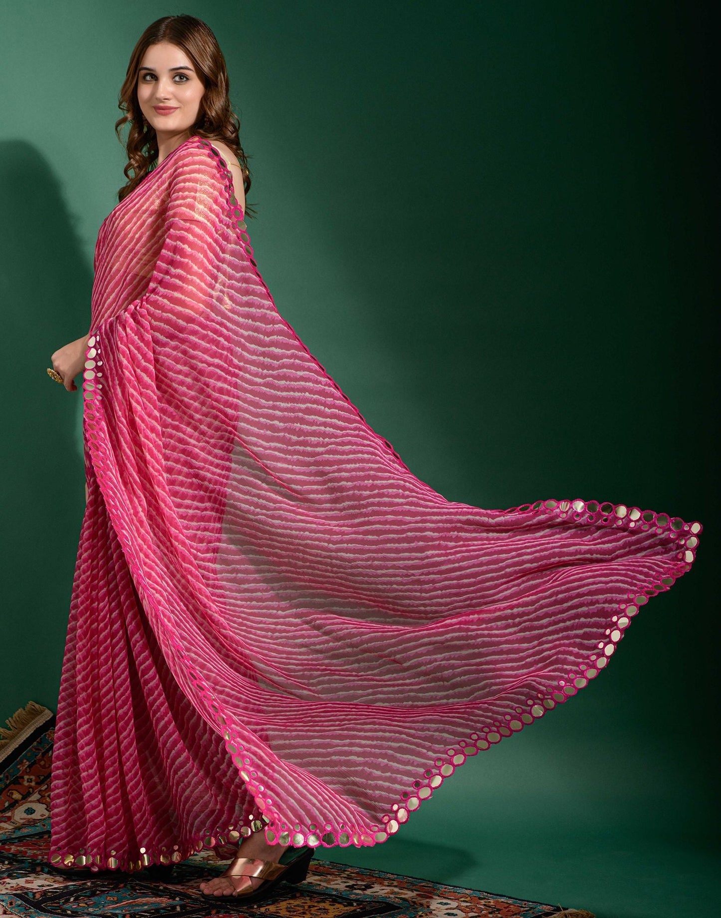 Pink Heavy Chiffon Leriya Printed Saree | Leemboodi