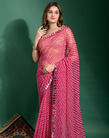 Pink Heavy Chiffon Leriya Printed Saree | Leemboodi