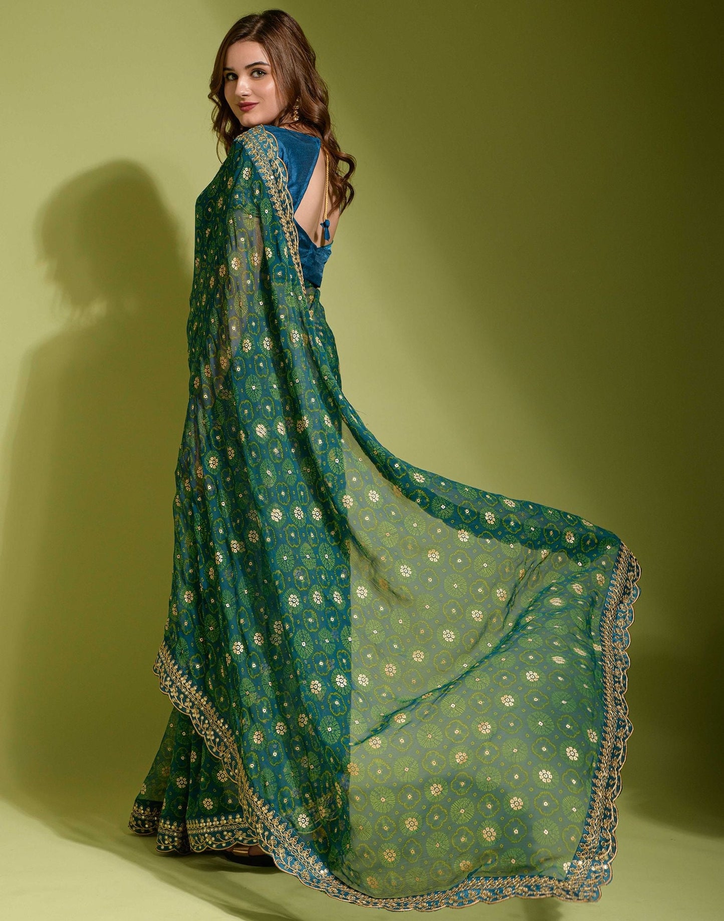Teal Georgette Printed Saree | Leemboodi