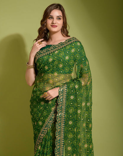 Green Georgette Printed Saree | Leemboodi