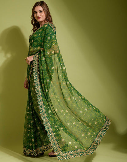 Green Georgette Printed Saree | Leemboodi