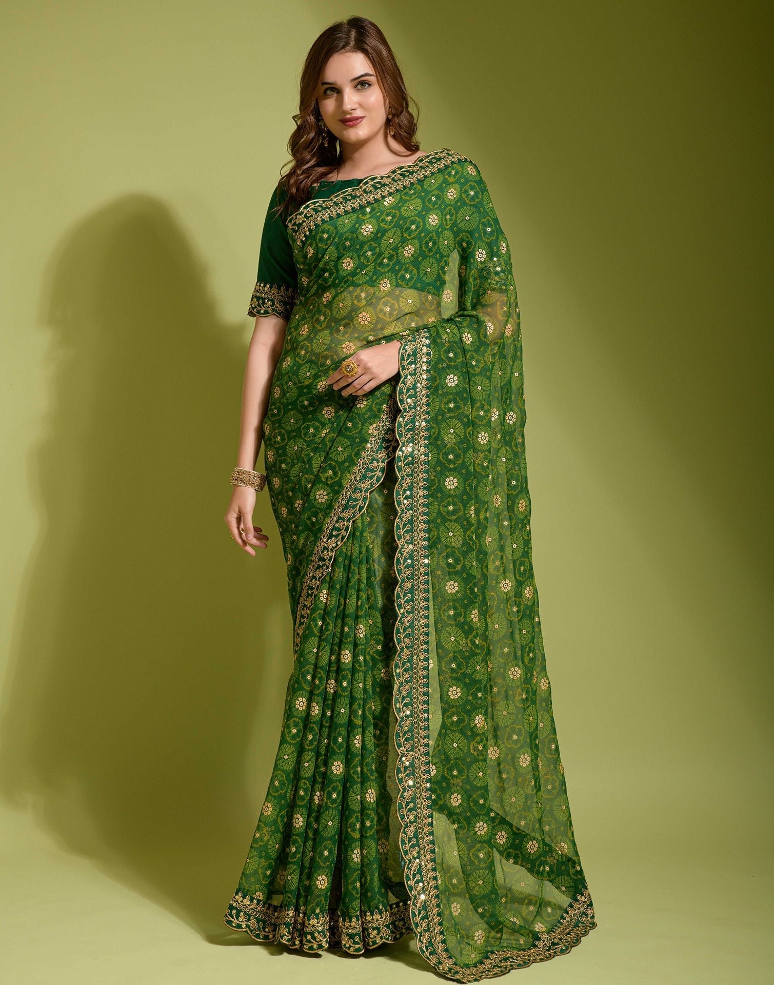 Green Georgette Printed Saree | Leemboodi