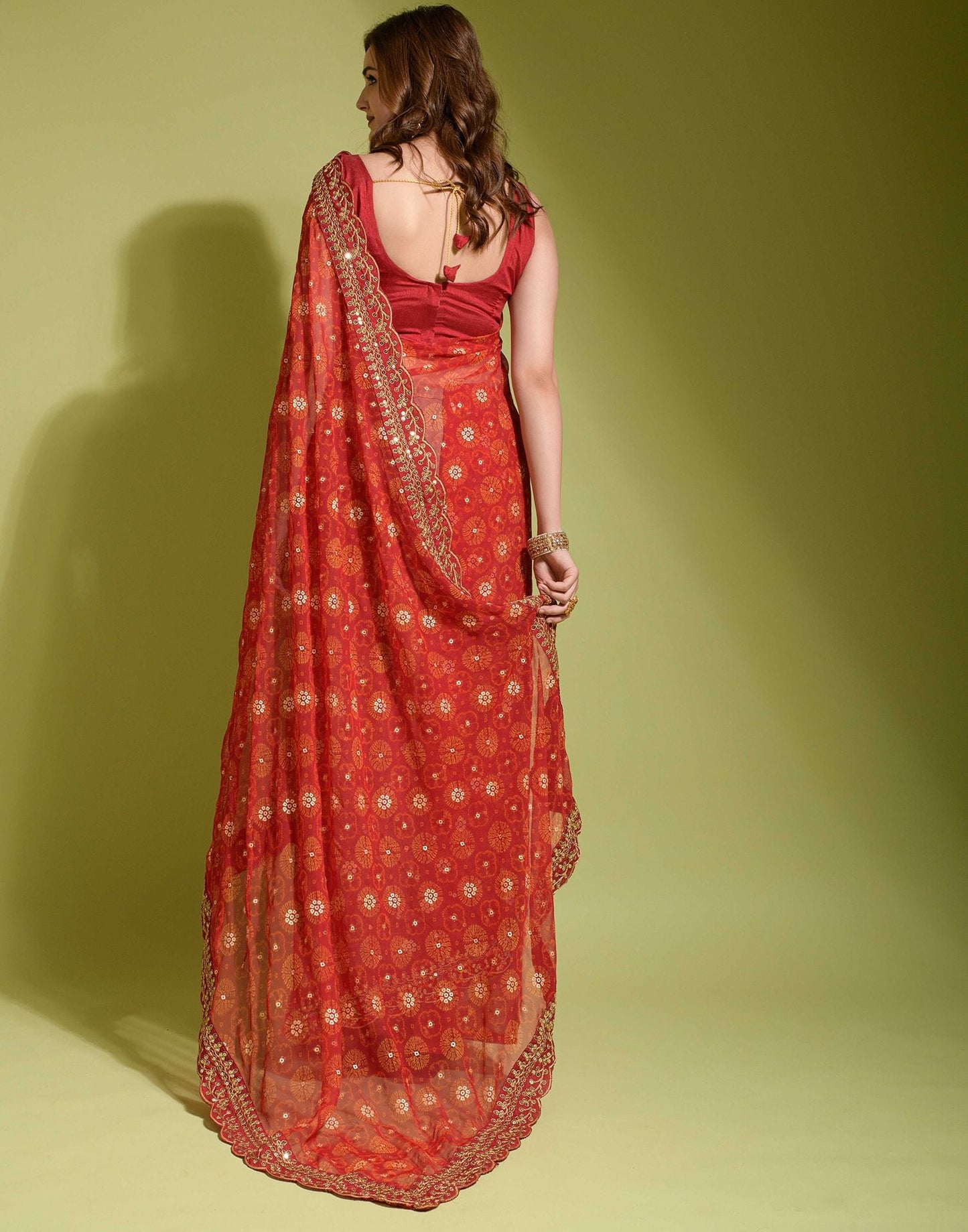 Red Georgette Printed Saree | Leemboodi