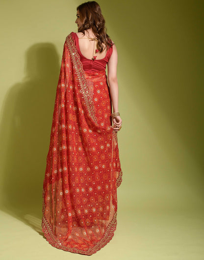 Red Georgette Printed Saree | Leemboodi