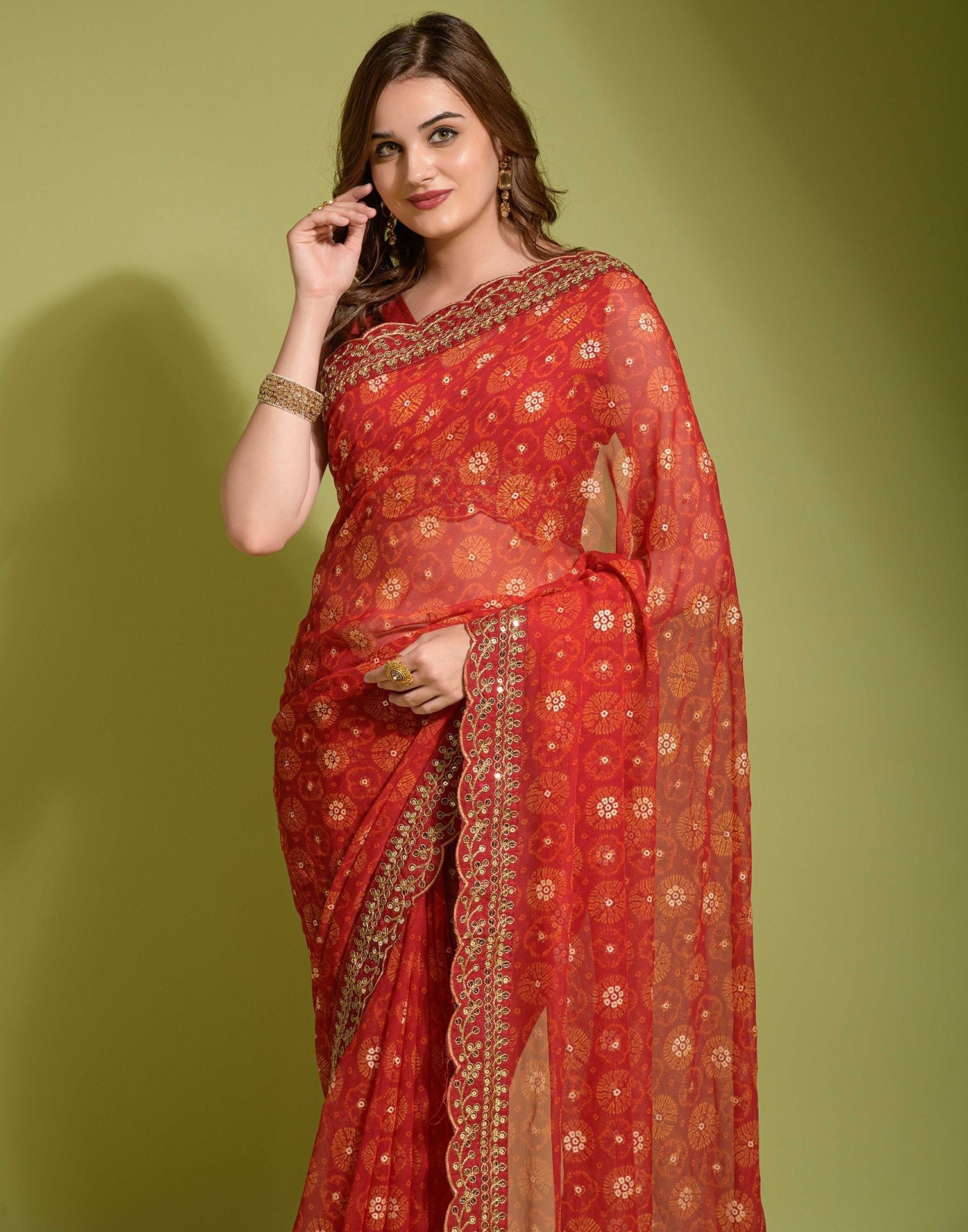 Red Georgette Printed Saree | Leemboodi