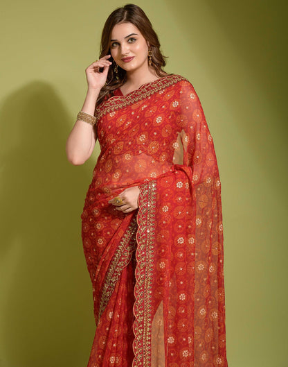 Red Georgette Printed Saree | Leemboodi