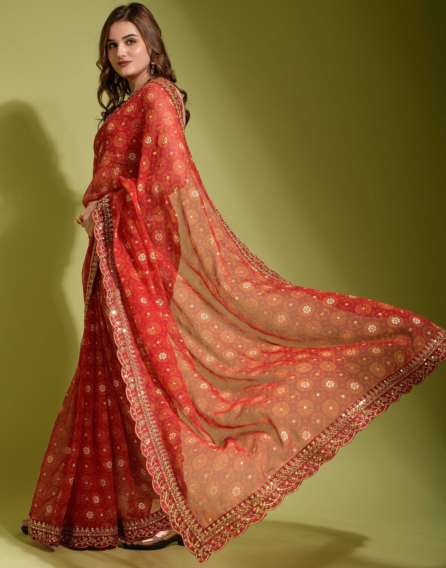 Red Georgette Printed Saree | Leemboodi