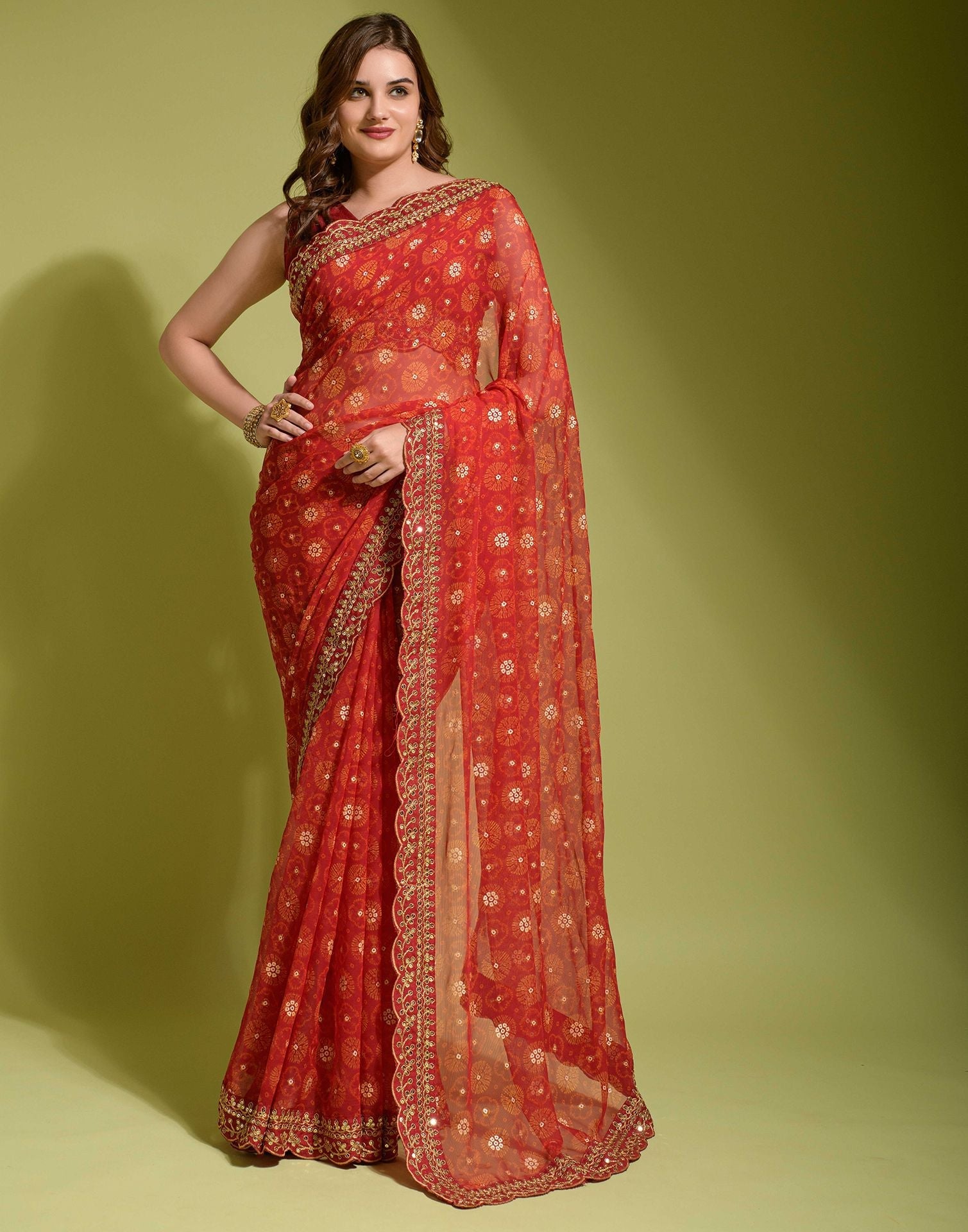 Red Georgette Printed Saree | Leemboodi