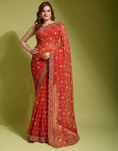Red Georgette Printed Saree | Leemboodi