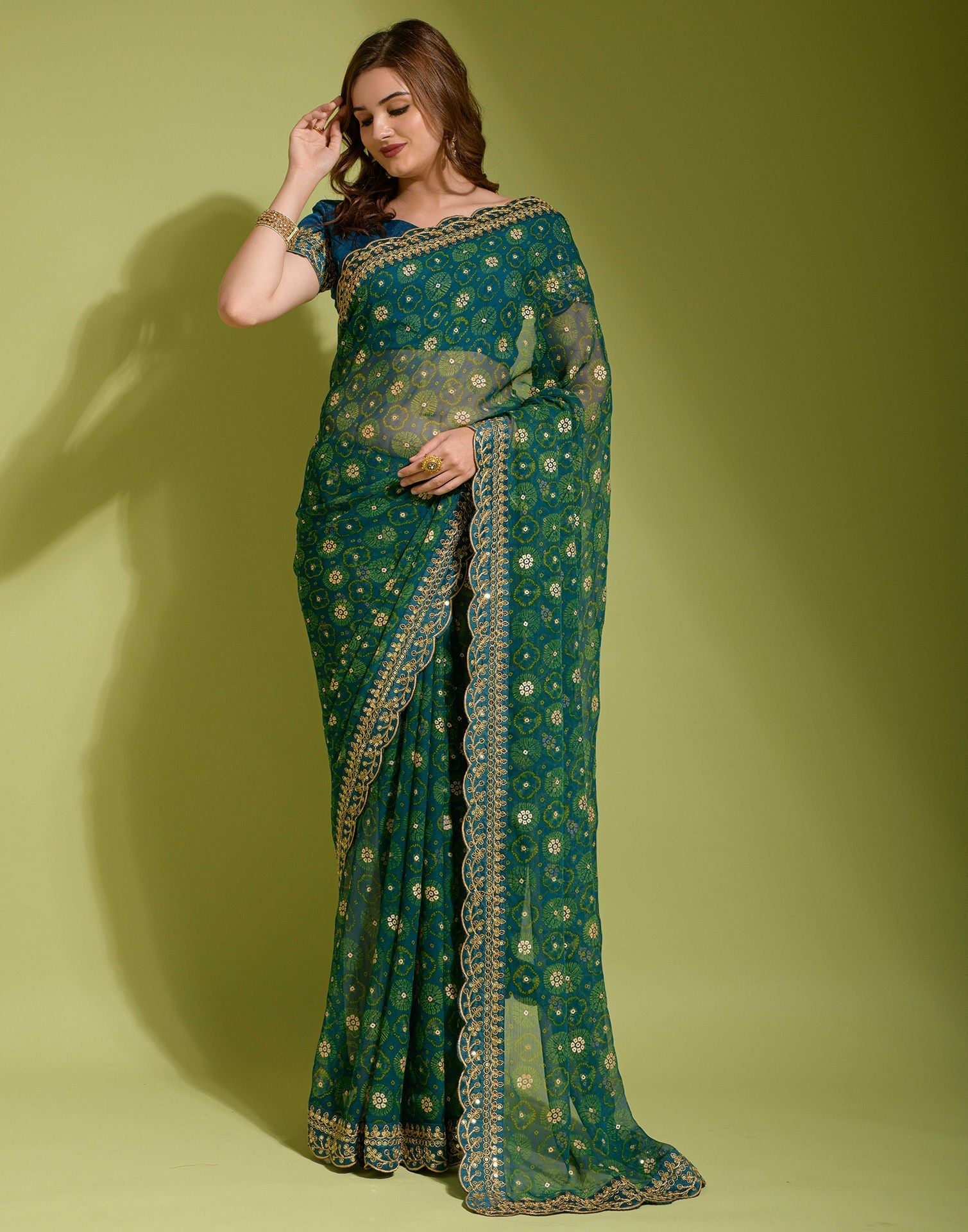 Teal Georgette Printed Saree | Leemboodi