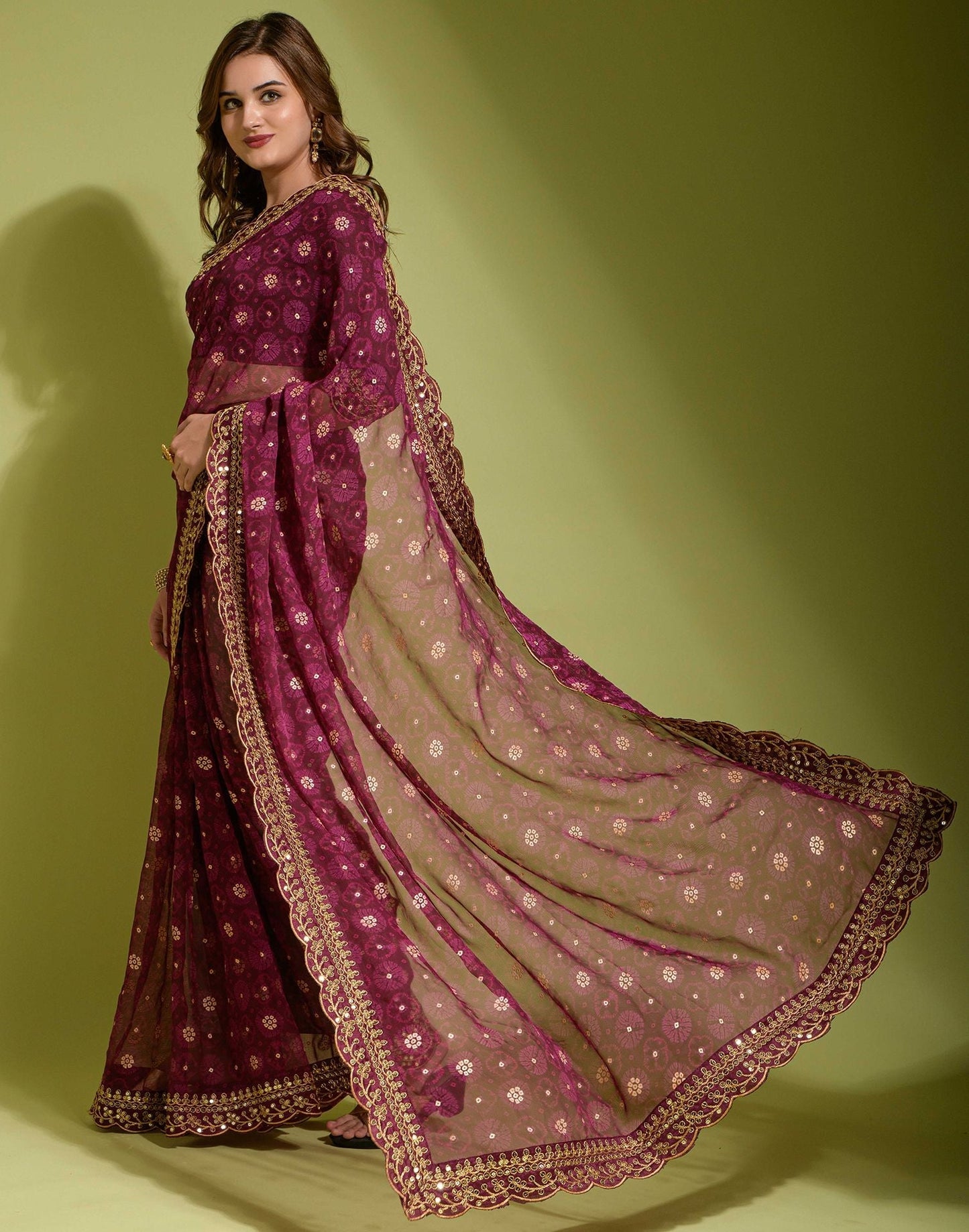 Maroon Georgette Printed Saree | Leemboodi