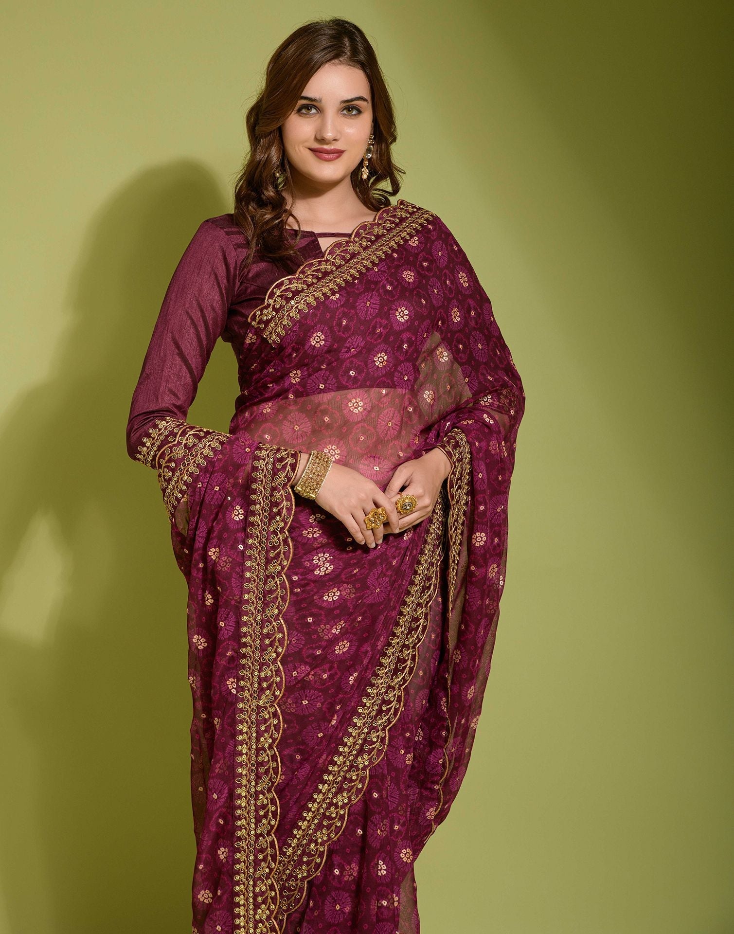 Maroon Georgette Printed Saree | Leemboodi
