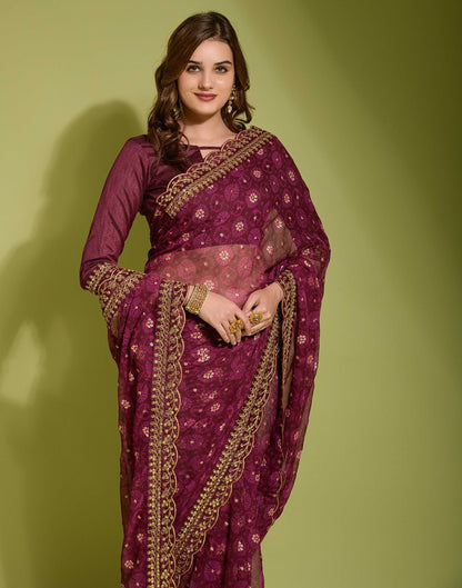 Maroon Georgette Printed Saree | Leemboodi