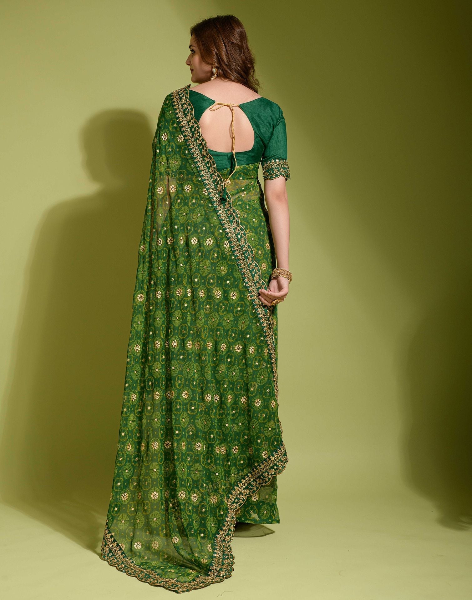 Green Georgette Printed Saree | Leemboodi