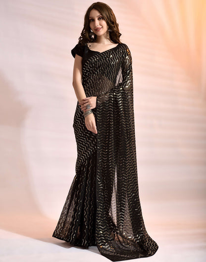 Black Soft Georgette Sequence Saree | Leemboodi