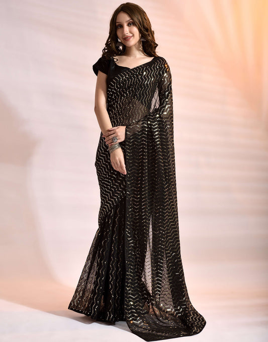 Black Soft Georgette Sequence Saree | Leemboodi