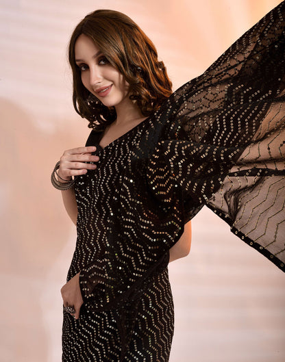 Black Soft Georgette Sequence Saree | Leemboodi