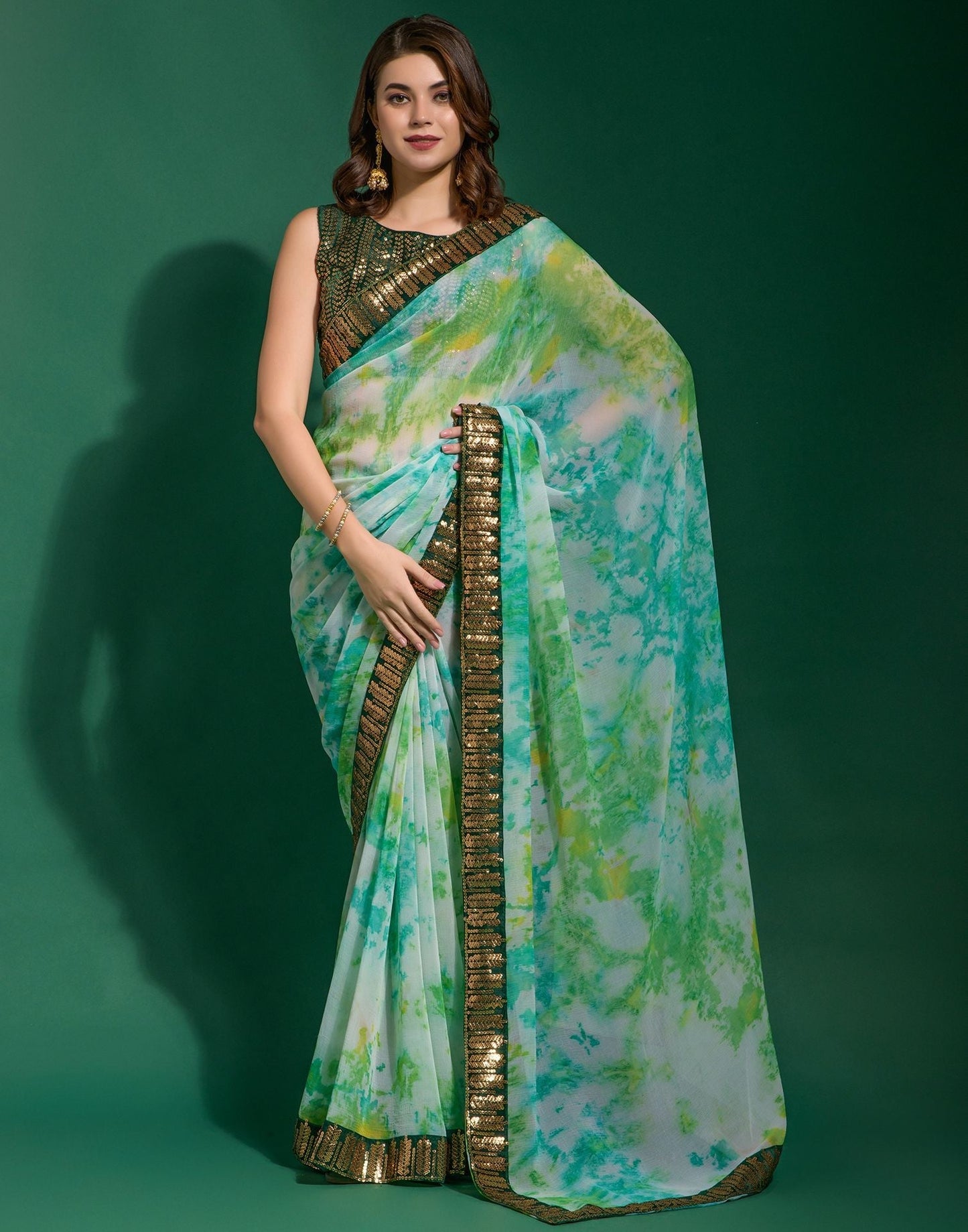 Multicoloured Chiffon Digital Printed Saree | Leemboodi