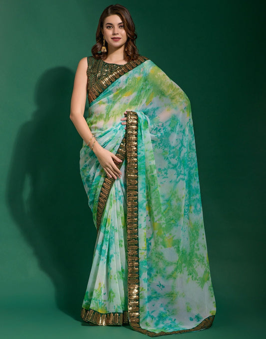 Multicoloured Chiffon Digital Printed Saree | Leemboodi