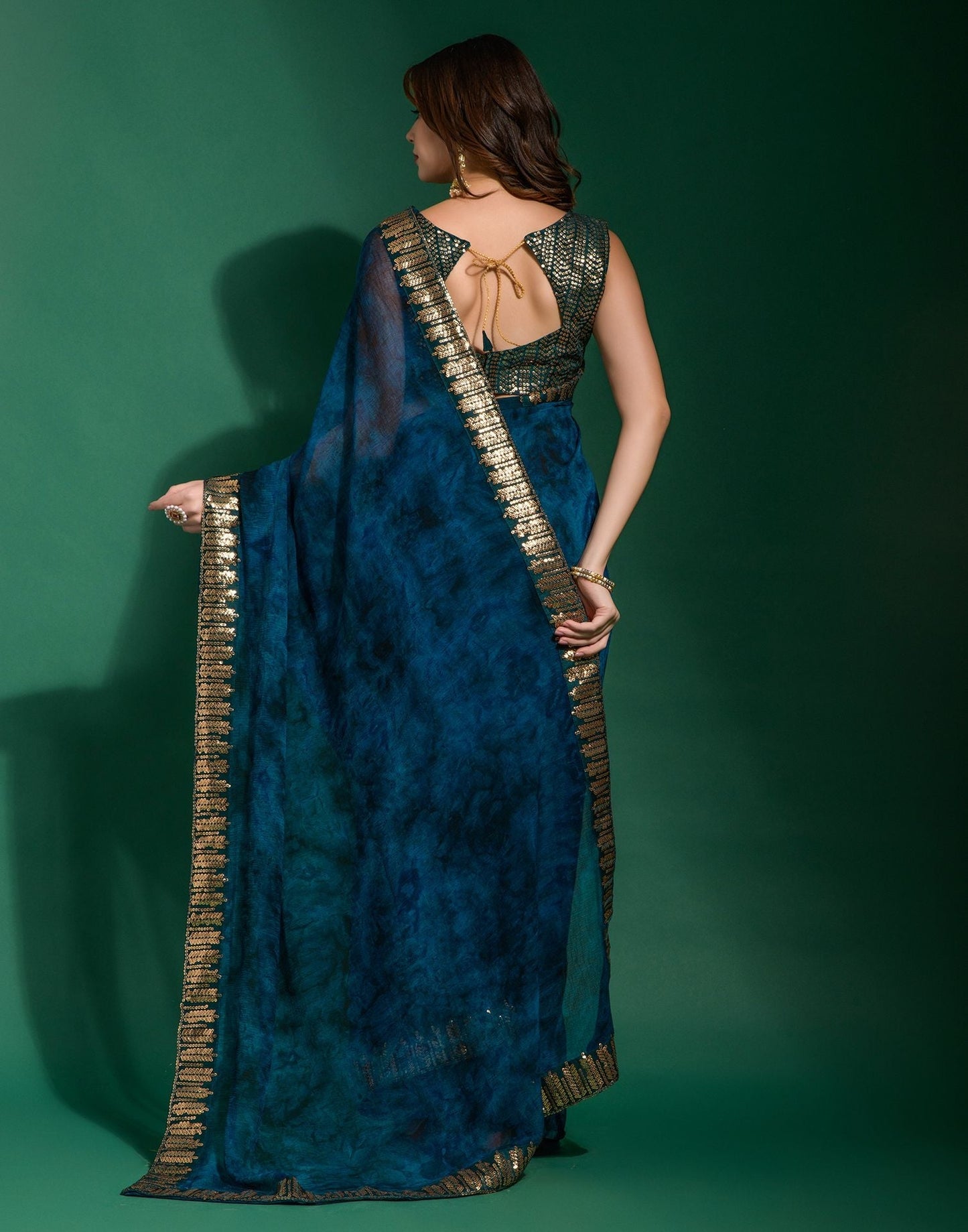 Dark Blue Chiffon Digital Printed Saree | Leemboodi