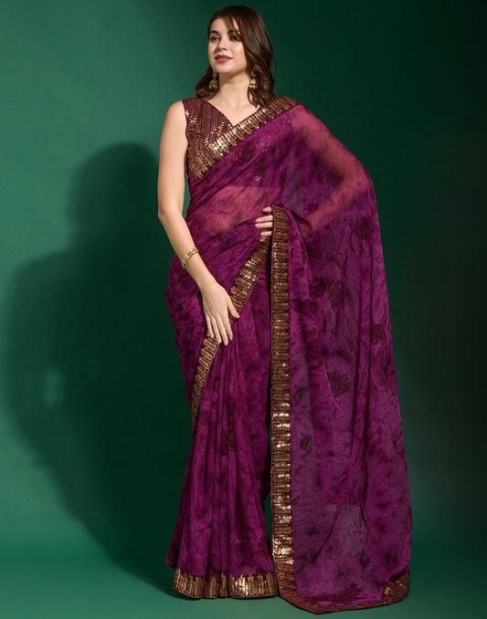 Magenta Chiffon Digital Printed Saree | Leemboodi