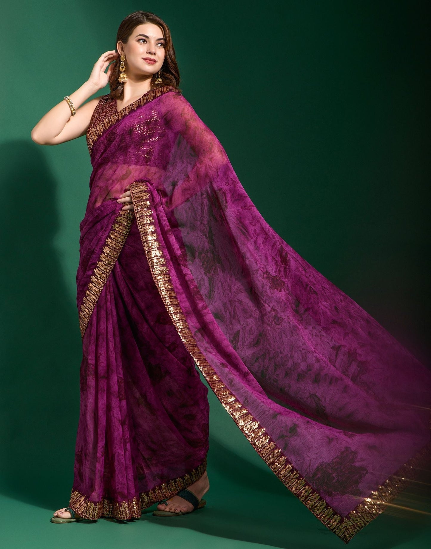 Magenta Chiffon Digital Printed Saree | Leemboodi