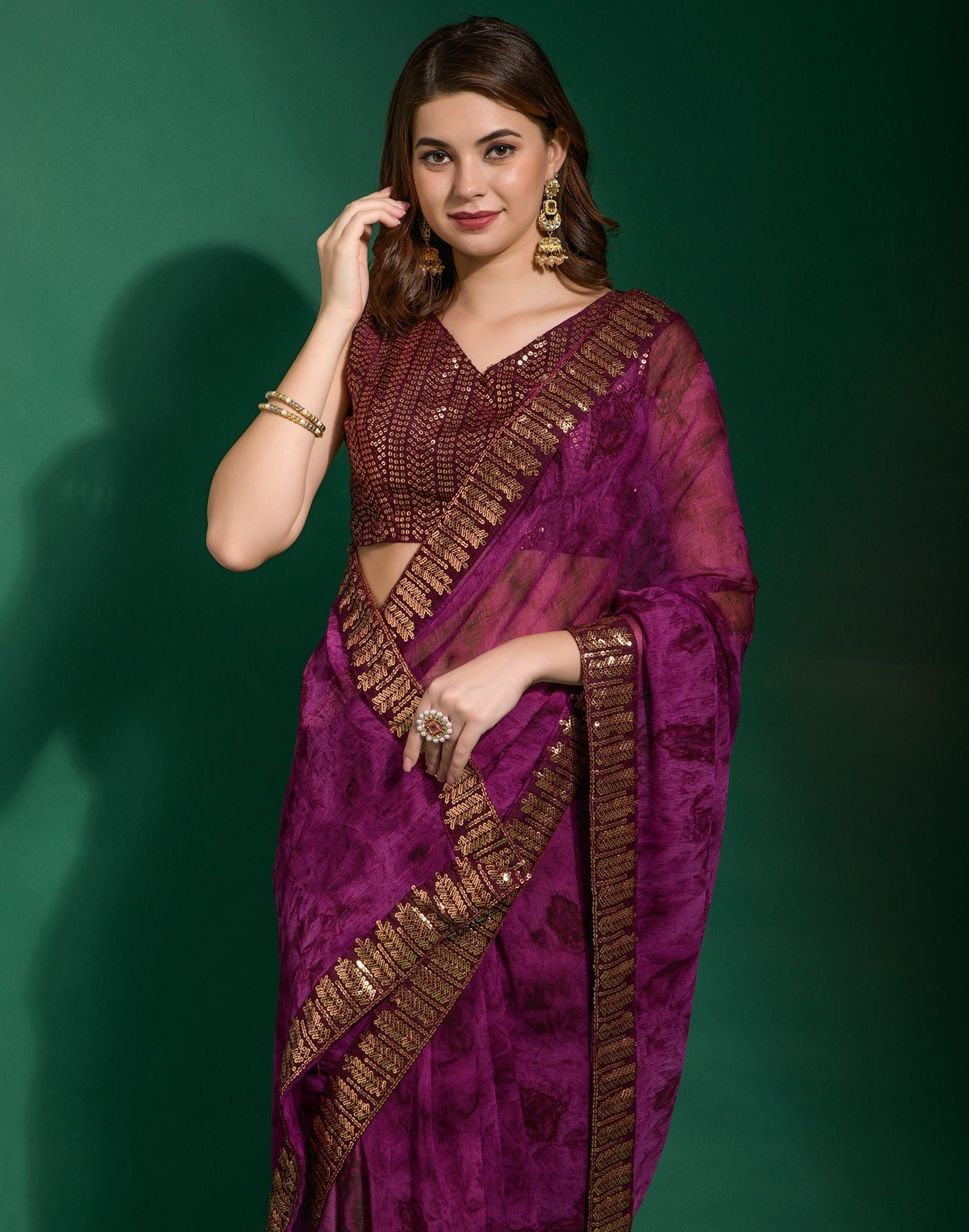 Magenta Chiffon Digital Printed Saree | Leemboodi