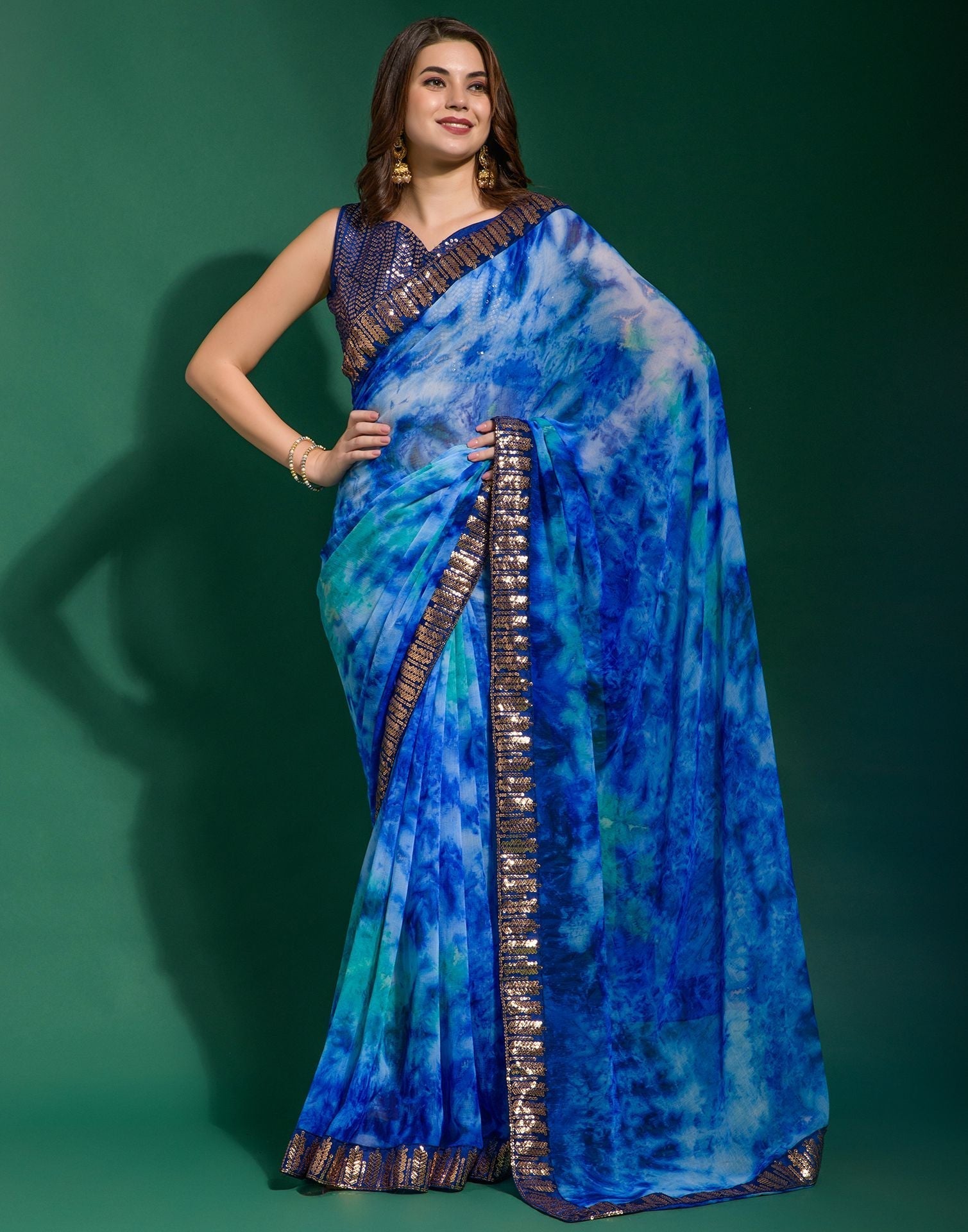 Blue Chiffon Digital Printed Saree | Leemboodi