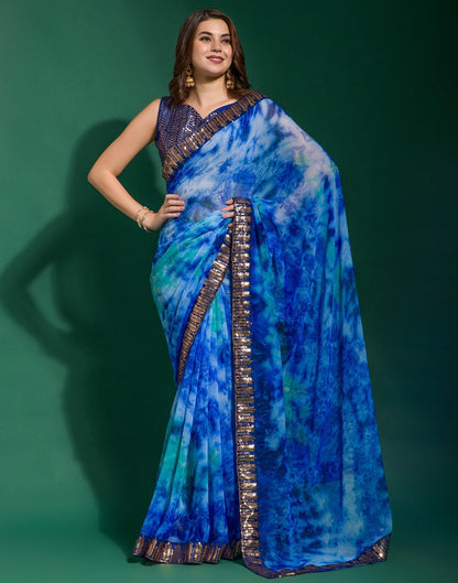 Blue Chiffon Digital Printed Saree | Leemboodi