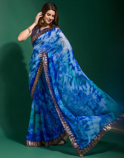 Blue Chiffon Digital Printed Saree | Leemboodi