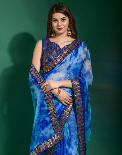 Blue Chiffon Digital Printed Saree | Leemboodi