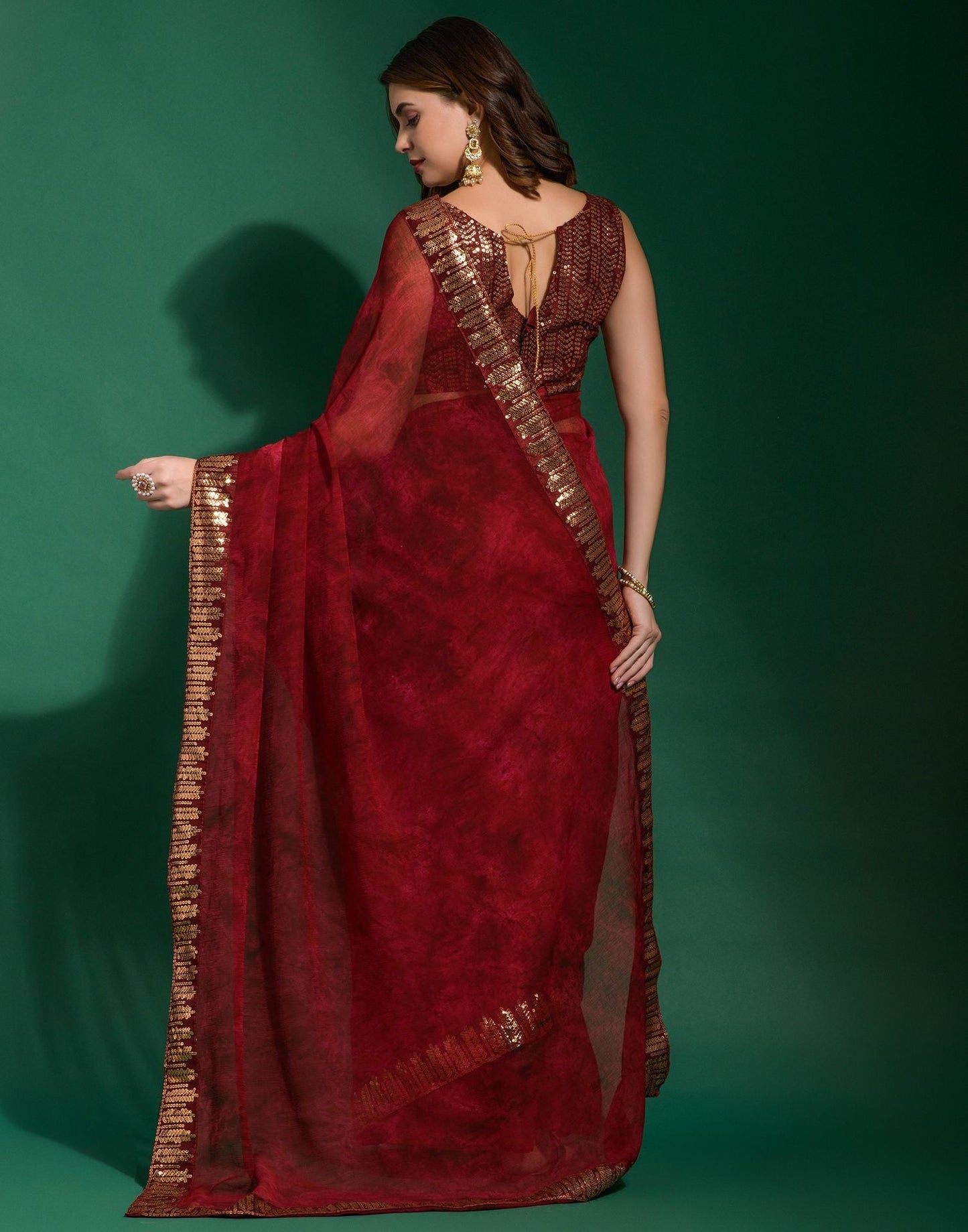 Red Chiffon Digital Printed Saree | Leemboodi