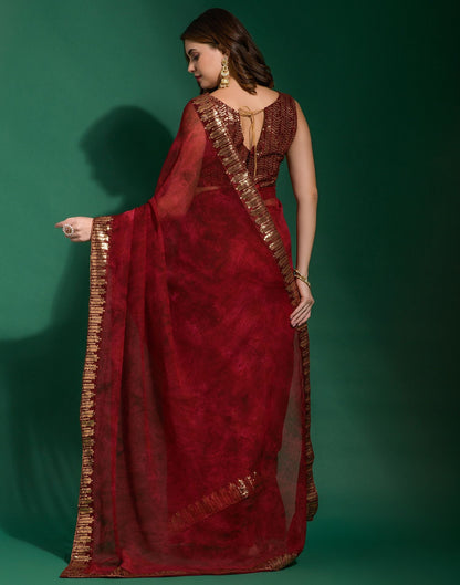 Red Chiffon Digital Printed Saree | Leemboodi